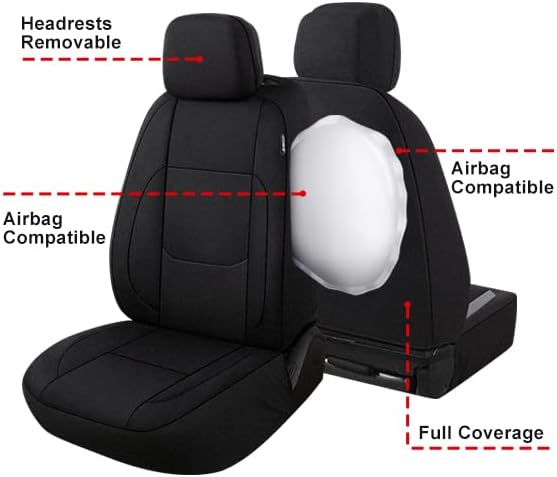 Pariitadin Waterproof Car Seat Covers 2 Front Seats, Neoprene Seat Covers for Cars, Universal Fit Interior Covers for Most Cars Sedan Van Truck SUV(Black)