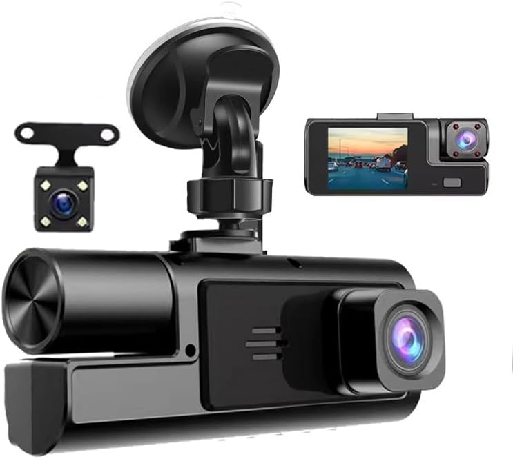 1080P 3 Channel Dash Camera for Car Front and Rear Inside Dashcam Car Video Recorder,170°Wide Angle Vehicle Cam,WDR,G-Sensor,2’’ IPS Screen,Loop Recording,Night Vision(3Channel Dash Cam With 32G Card)