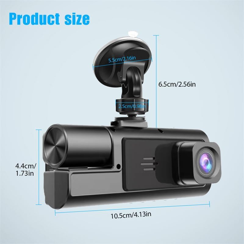 1080P 3 Channel Dash Camera for Car Front and Rear Inside Dashcam Car Video Recorder,170°Wide Angle Vehicle Cam,WDR,G-Sensor,2’’ IPS Screen,Loop Recording,Night Vision(3Channel Dash Cam With 32G Card)