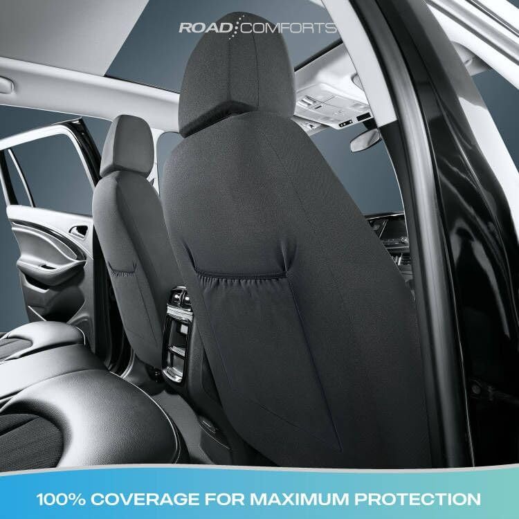 Road Comforts Car Seat Covers for Front Seat, Low Back Heavy Duty Breathable Flax Seat Protector, Airbag, Not Seat Belt Compatible, Washable Seat Cover Fits for Most Cars, Trucks, SUVs, Vans Blue