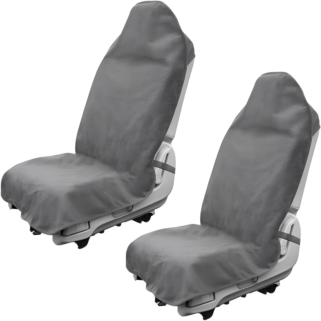 Waterproof Car Towel Seat Cover, Sweating Non-Slip Premium Towel Carseat Cover Protector, Universal Soft Machine Washable Car Truck SUV Front Seat Cover for Gym Workout Beach Hiking (Black)