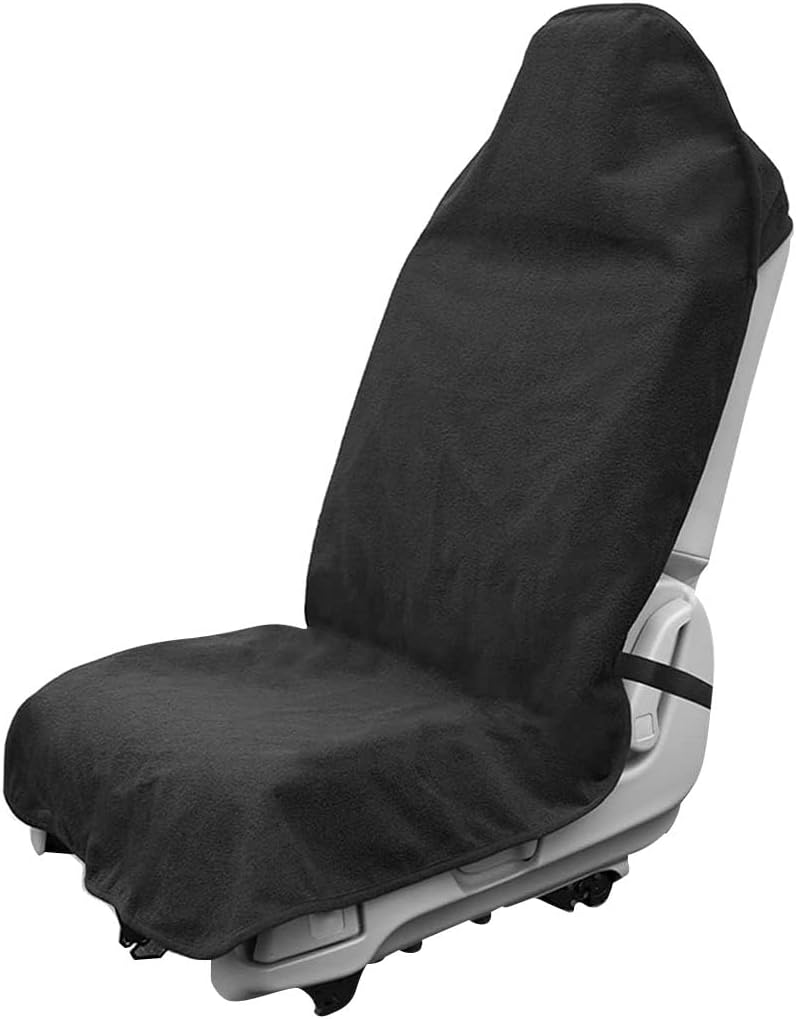 Waterproof Car Towel Seat Cover, Sweating Non-Slip Premium Towel Carseat Cover Protector, Universal Soft Machine Washable Car Truck SUV Front Seat Cover for Gym Workout Beach Hiking (Black)