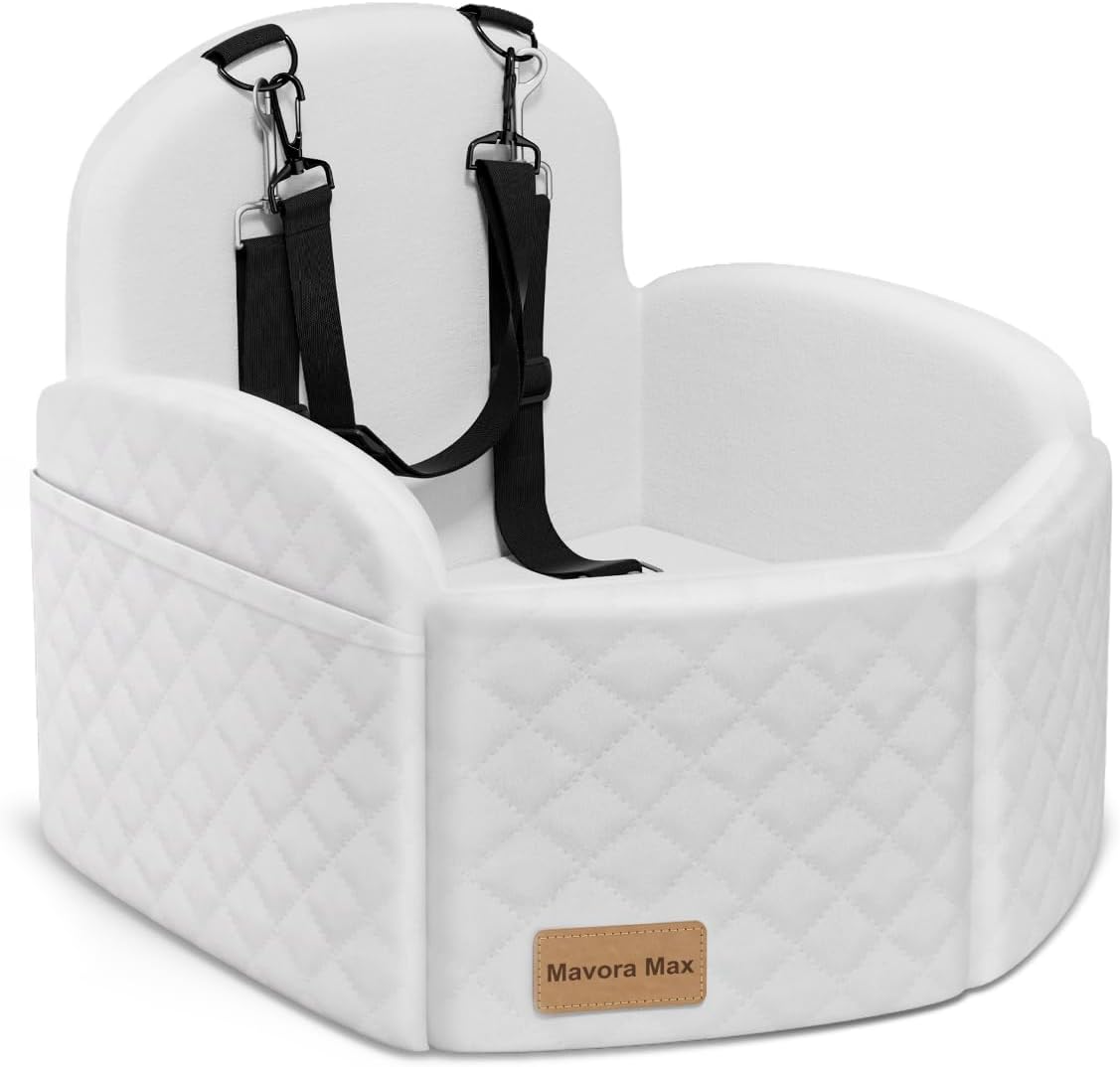 (Up to 35lbs Small/Medium Dog Car Seat Booster Dog Seat for Car Portable with Adjustable Seatbelts Pet Travel Car Bed Seat for SUV, Truck, with Memory Foam Cushion (Black/Grey)