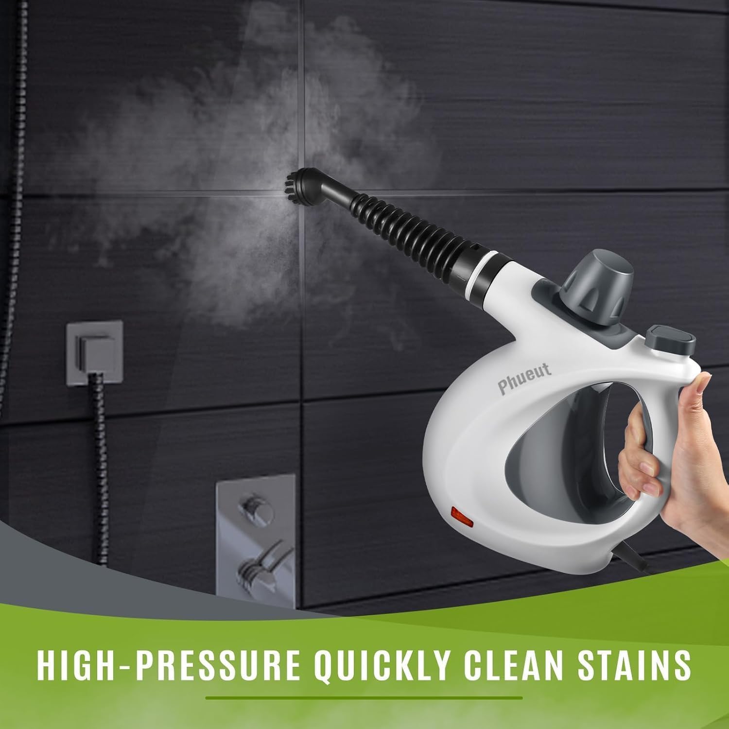 Pressurized Handheld Multi-Surface Natural Steam Cleaner with 12 pcs Accessories, Multi-Purpose Steamer for Home Use, Steamer for Cleaning Floor, Upholstery, Grout and Car (Grey)