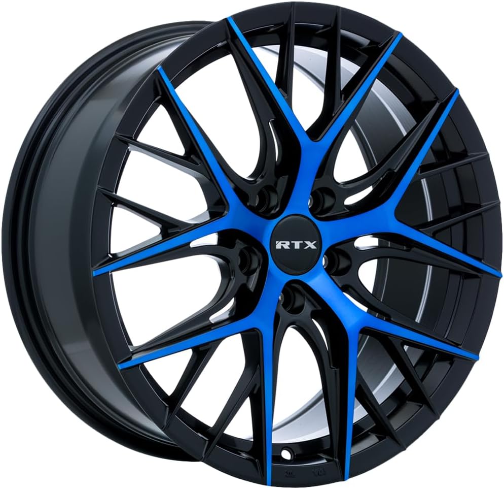 RTX Valkyrie Custom Wheel - 18x8, 40 Offset, 5x114.3 Bolt Pattern, 73.1mm Hub - Gloss Black with Machined Blue Face Rim