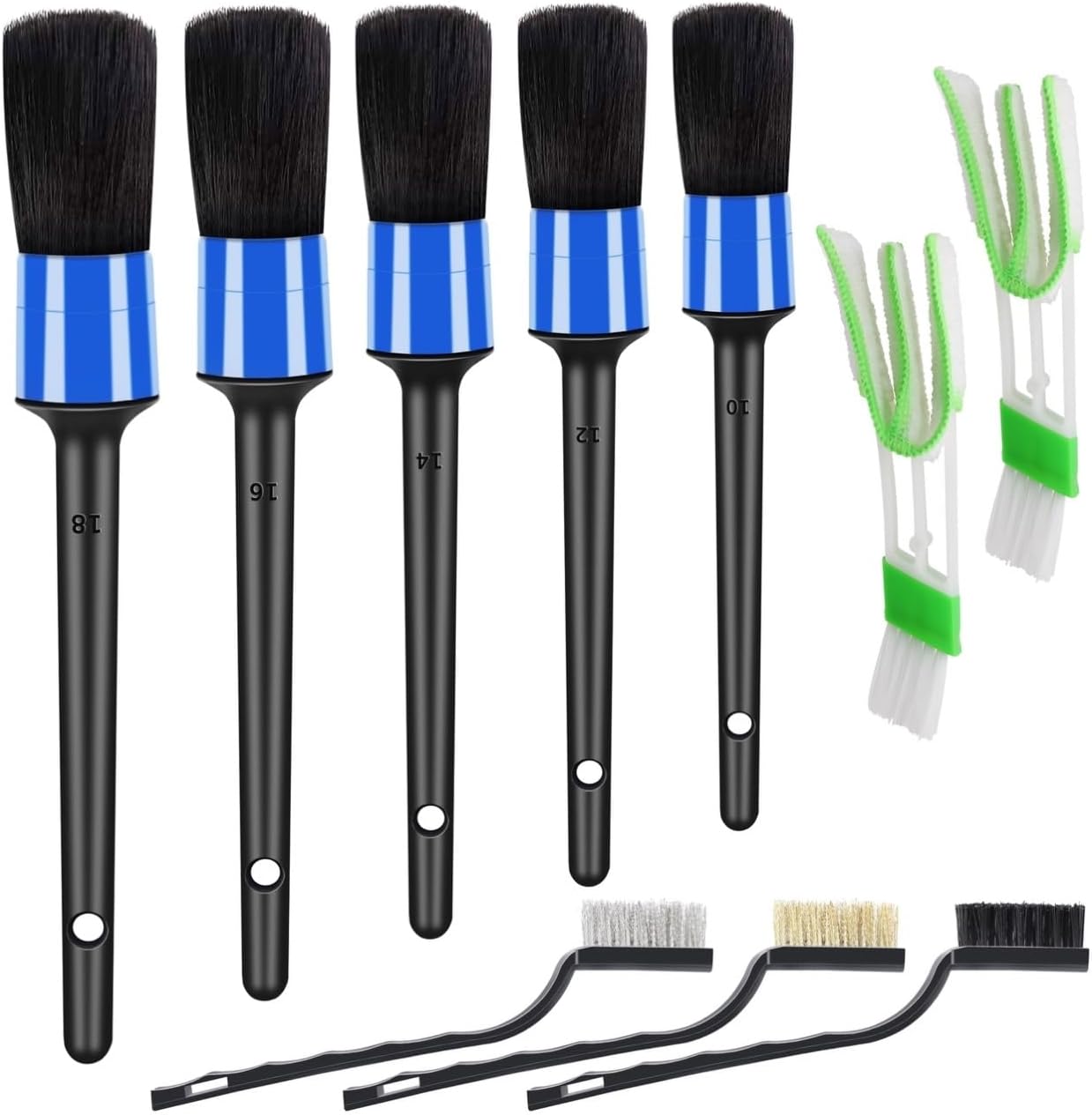 10pcs Auto Car Detailing Brush Set Car Interior Cleaning Kit Includes 5 Boar Hair Detail Brush,3 Wire Brush, 2 Air Vent Brush for Cleaning Car Interior Exterior, Dashboard Engines Leather Wheel