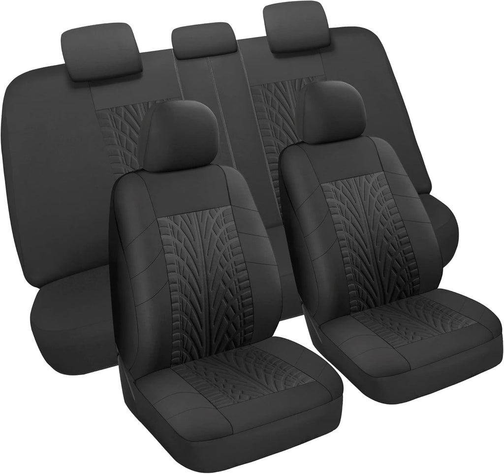 VarCozy Car Seat Covers Full Set, Front & Split Rear Bench for Car, Universal Cloth SUV, Sedan, Van, Automotive Interior Covers, Airbag Compatible, Black&Grey (VC-01-B1)
