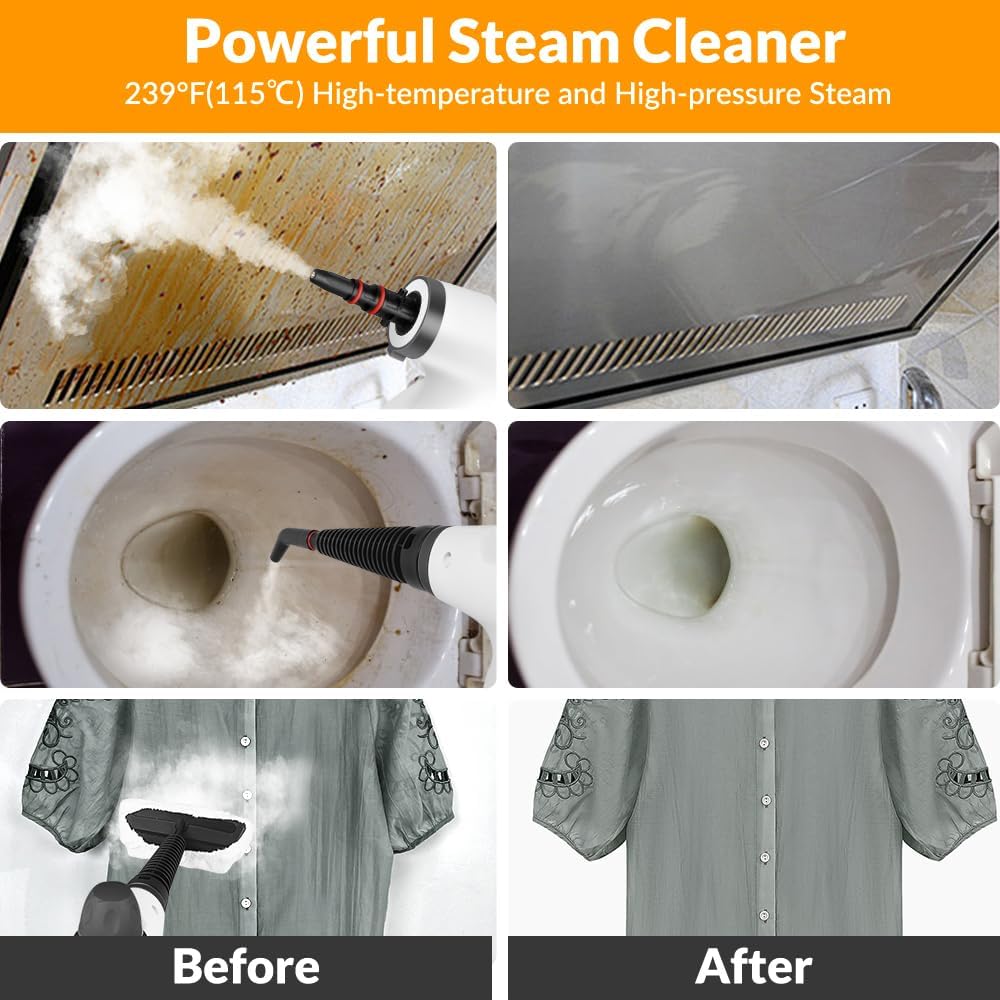 Handheld Pressurized Steam Cleaner with 12 pcs Accessories, Portable Steamer for Cleaning, Steam Cleaner for Home Use, Steamer for Cleaning Car, Furniture, Floor, Upholstery, Grout and Tile, Deep Gray