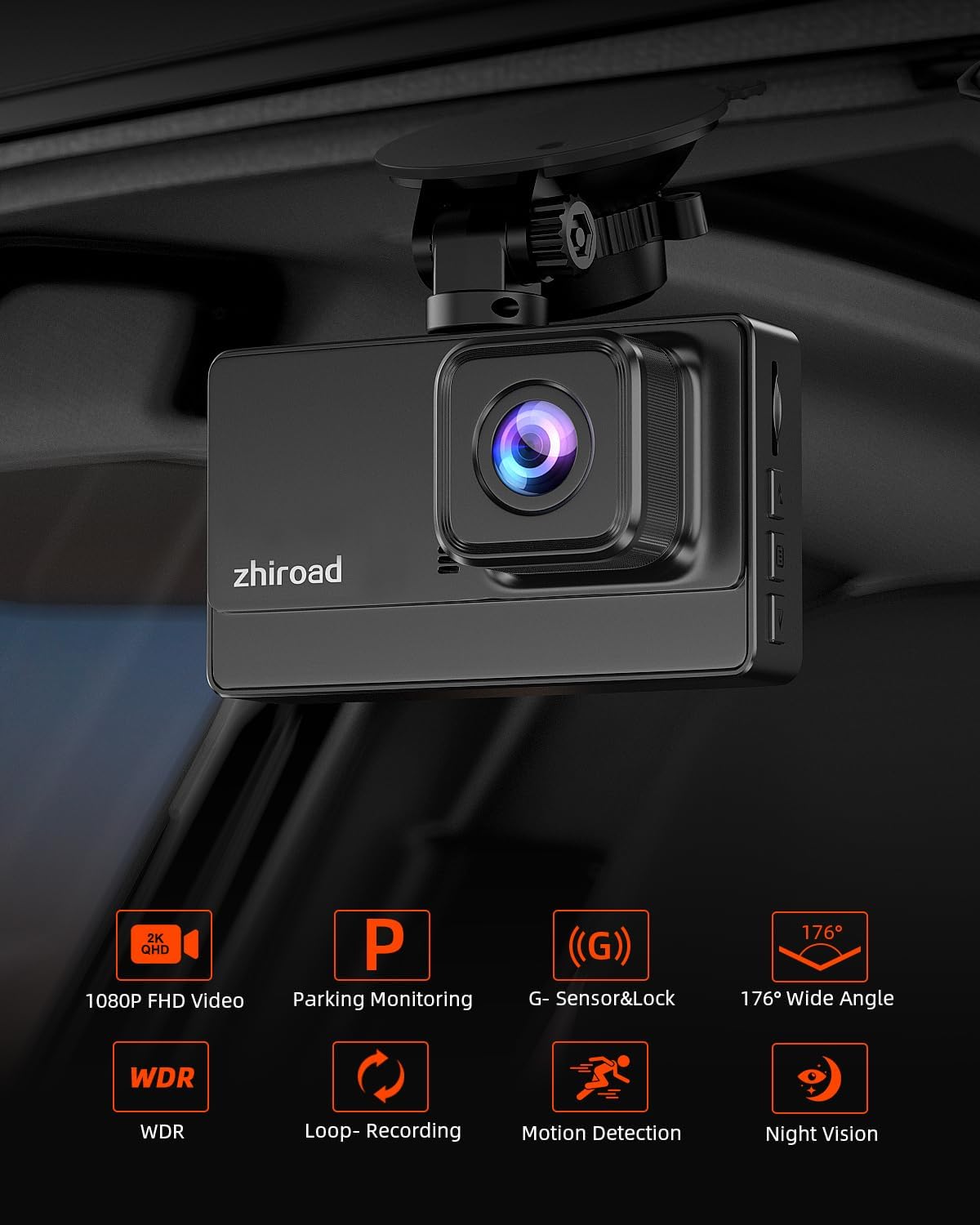 Dash Cam 1080P FHD Front Dash Camera for Cars, Dashcam with 176°Wide Angle, Night Vision, Parking Monitor,Loop Recording, G-Sensor,32G SD Card, Type C