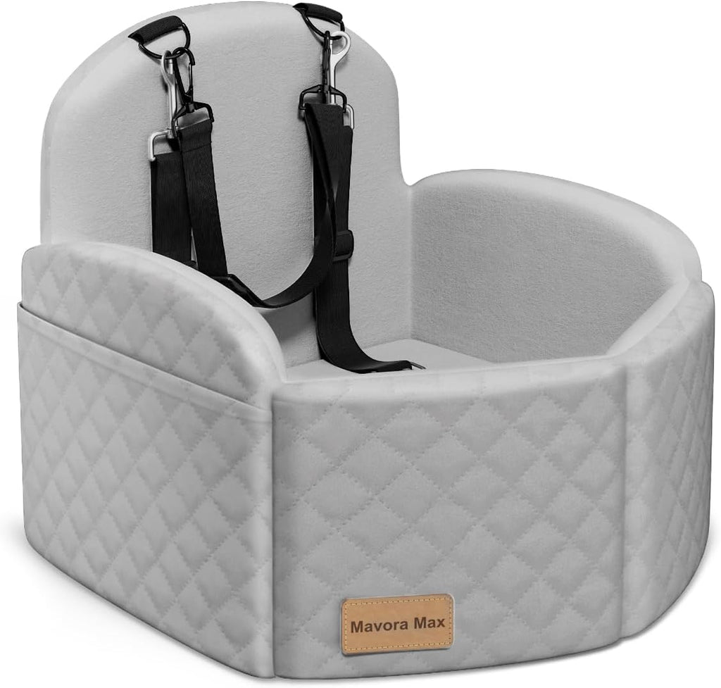 (Up to 35lbs Small/Medium Dog Car Seat Booster Dog Seat for Car Portable with Adjustable Seatbelts Pet Travel Car Bed Seat for SUV, Truck, with Memory Foam Cushion (Black/Grey)