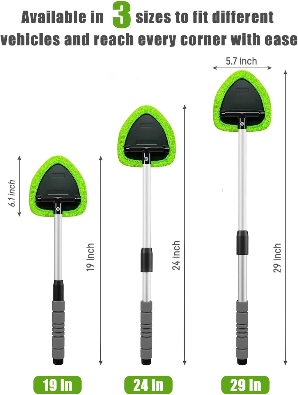 XINDELL Windshield Cleaner Tool – Upgrade Large Head Car Interior&Exterior Window Cleaning Kit with Extendable Handle & 4 Microfiber Pads, Auto Wiper Brush for Car, Trucks, SUVs, RVs & Home Windows