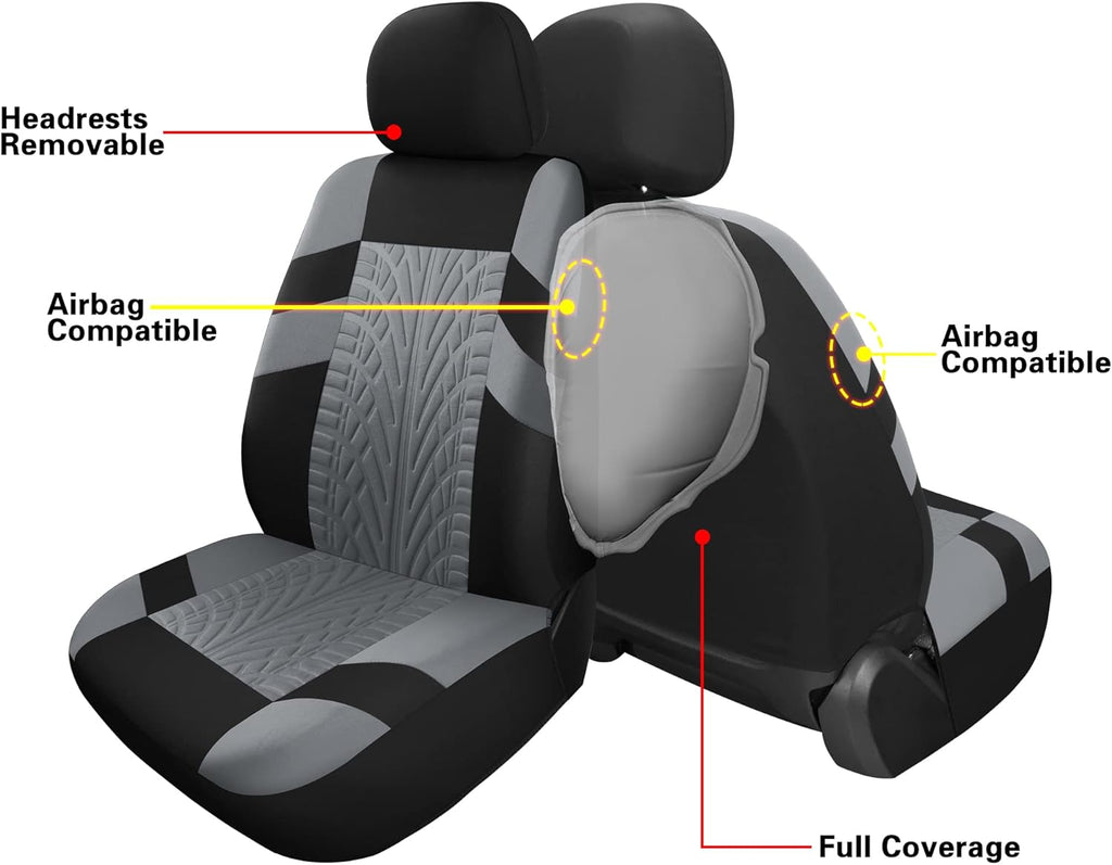 VarCozy Car Seat Covers Full Set, Front & Split Rear Bench for Car, Universal Cloth SUV, Sedan, Van, Automotive Interior Covers, Airbag Compatible, Black&Grey (VC-01-B1)