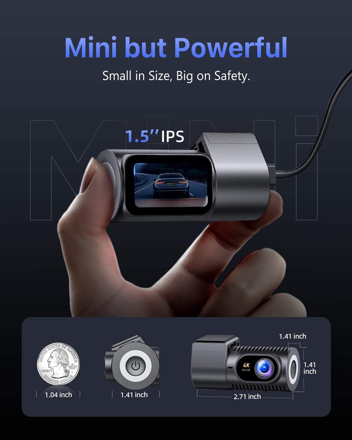 Dash Cam Front 4K - 1.5" IPS Display & 5G WiFi & 64G Card, 360° Rotation Mini Dashcam, Car Camera with WDR Night Vision, 24H Parking Mode, G-Sensor, Loop Recording,170° Angle, Dash Camera for Cars