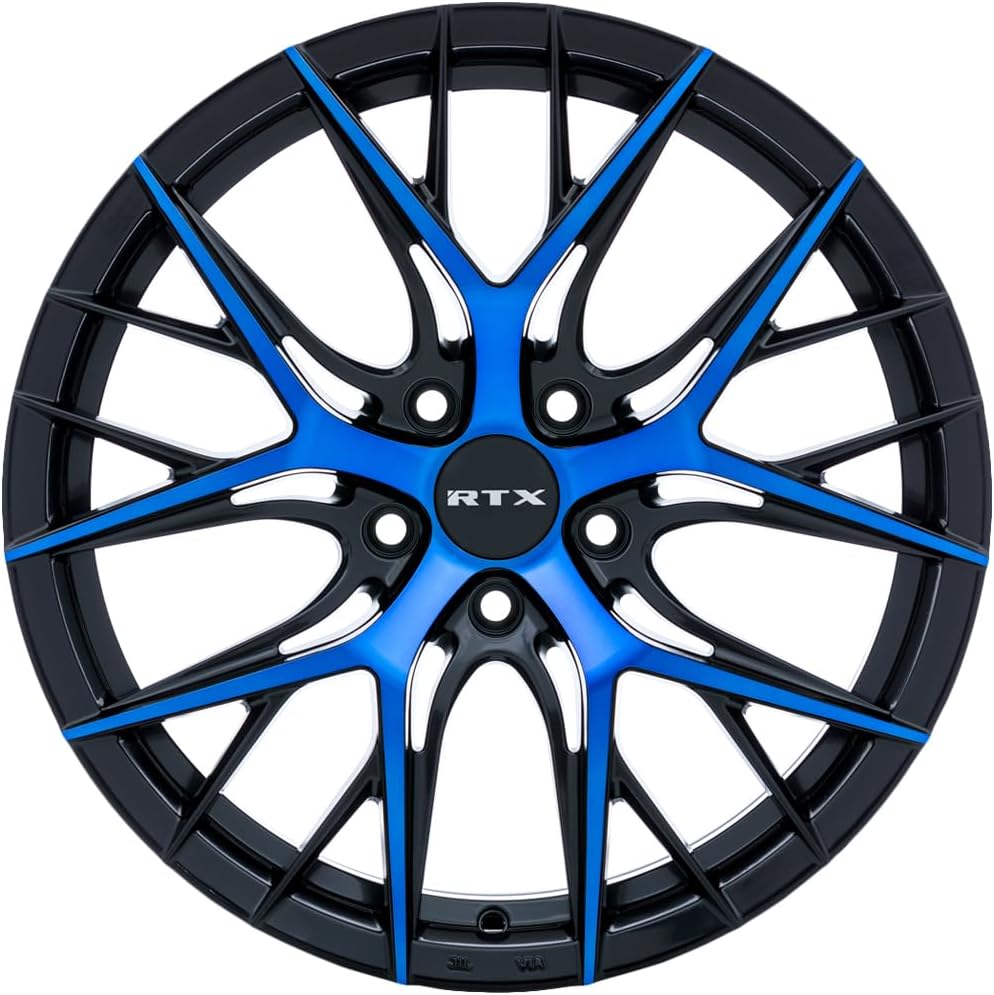RTX Valkyrie Custom Wheel - 18x8, 40 Offset, 5x114.3 Bolt Pattern, 73.1mm Hub - Gloss Black with Machined Blue Face Rim