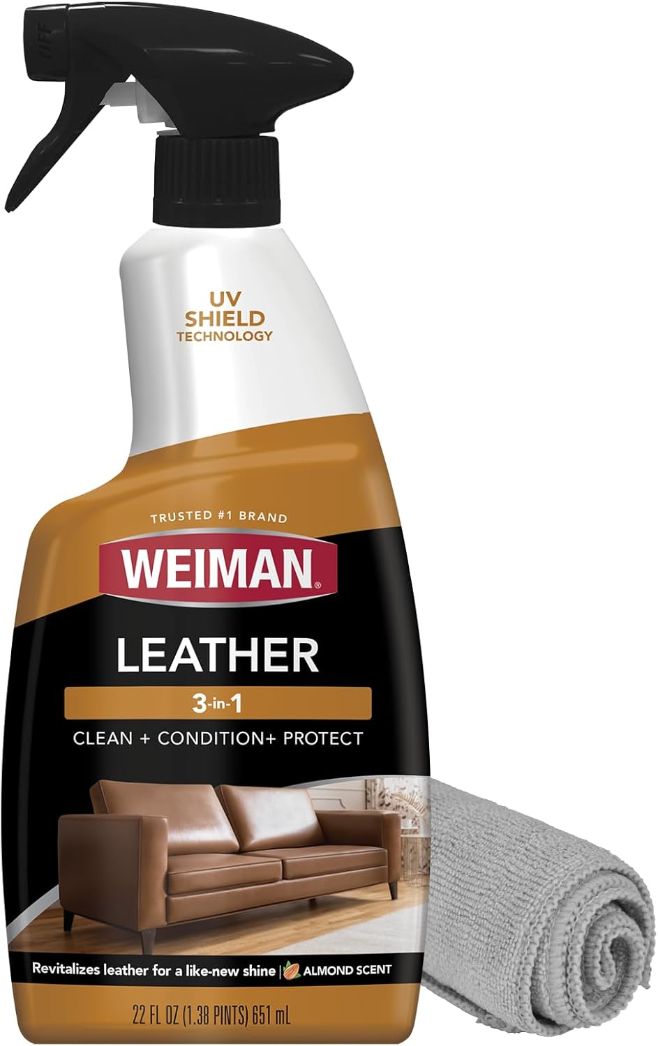 Weiman Leather Cleaner and Conditioner for Furniture - Cleans Conditions and Restores Leather Surfaces - UV Protectants Help Prevent Cracking or Fading of Leather Car Seats, Shoes, Purses