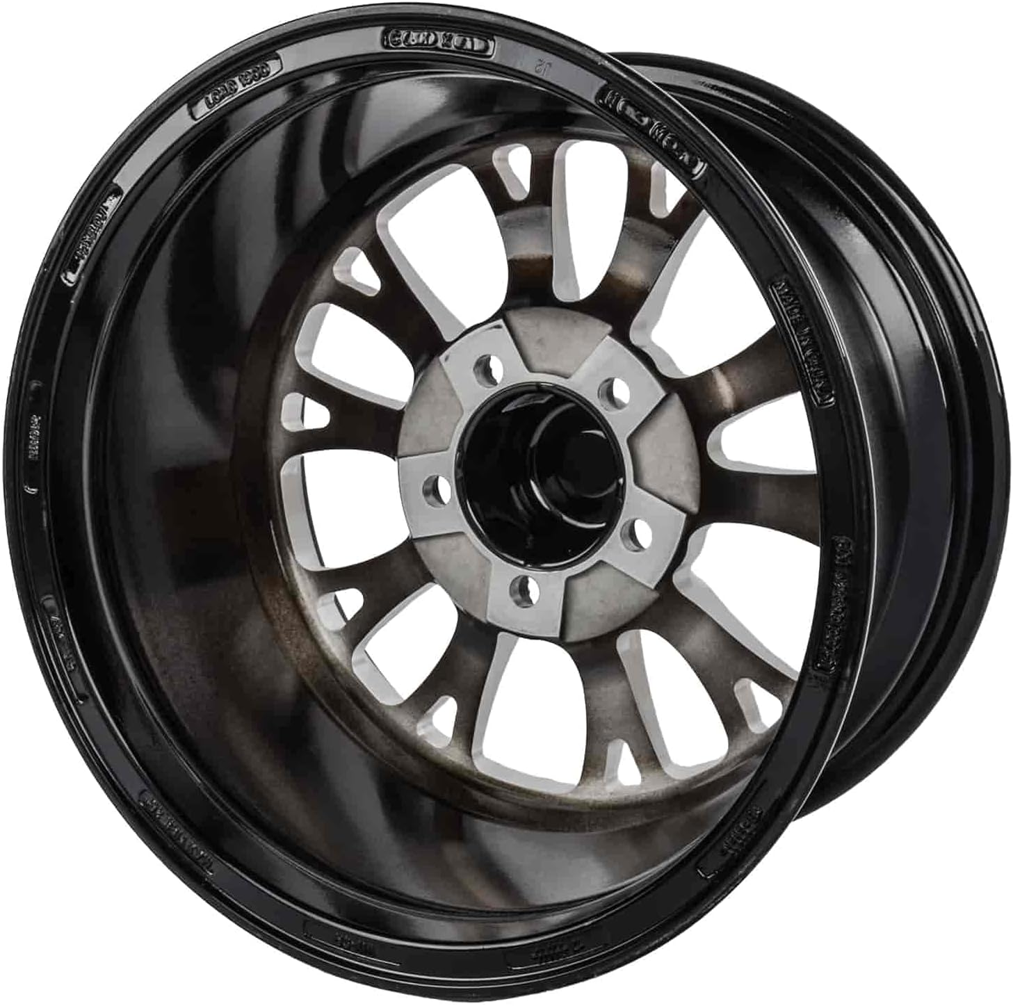 JEGS SSR Spike Wheel 15 x 8 | 5 x 4.75” Wheel Bolt Pattern Spacing | +27mm Offset | 5.5” Backspacing | Gloss Black with Milled Spoke Accents | 3.27” Center Bore