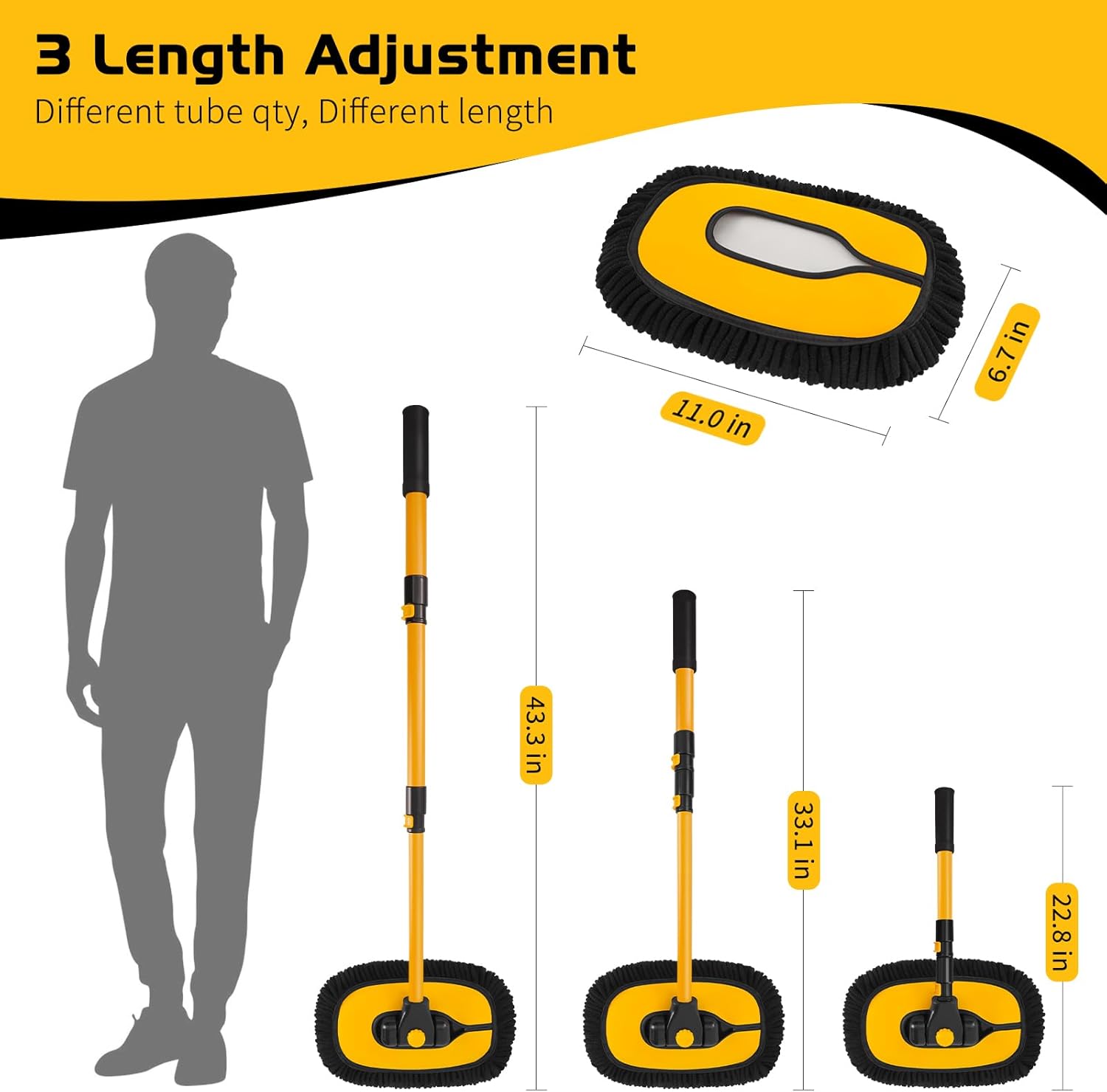 Ordenado 15°Curved Car Wash Brush with Long Handle, 43" Car Cleaning Brush with Extension Pole, Microfiber RV Wash Mop Scratch-Free, Exterior Washer Mop for Washing Roof Truck Camper SUV Caravan Boat