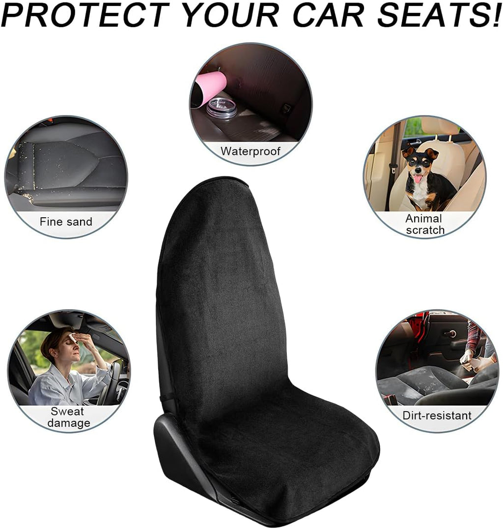 Waterproof Car Towel Seat Cover, Sweating Non-Slip Premium Towel Carseat Cover Protector, Universal Soft Machine Washable Car Truck SUV Front Seat Cover for Gym Workout Beach Hiking (Black)