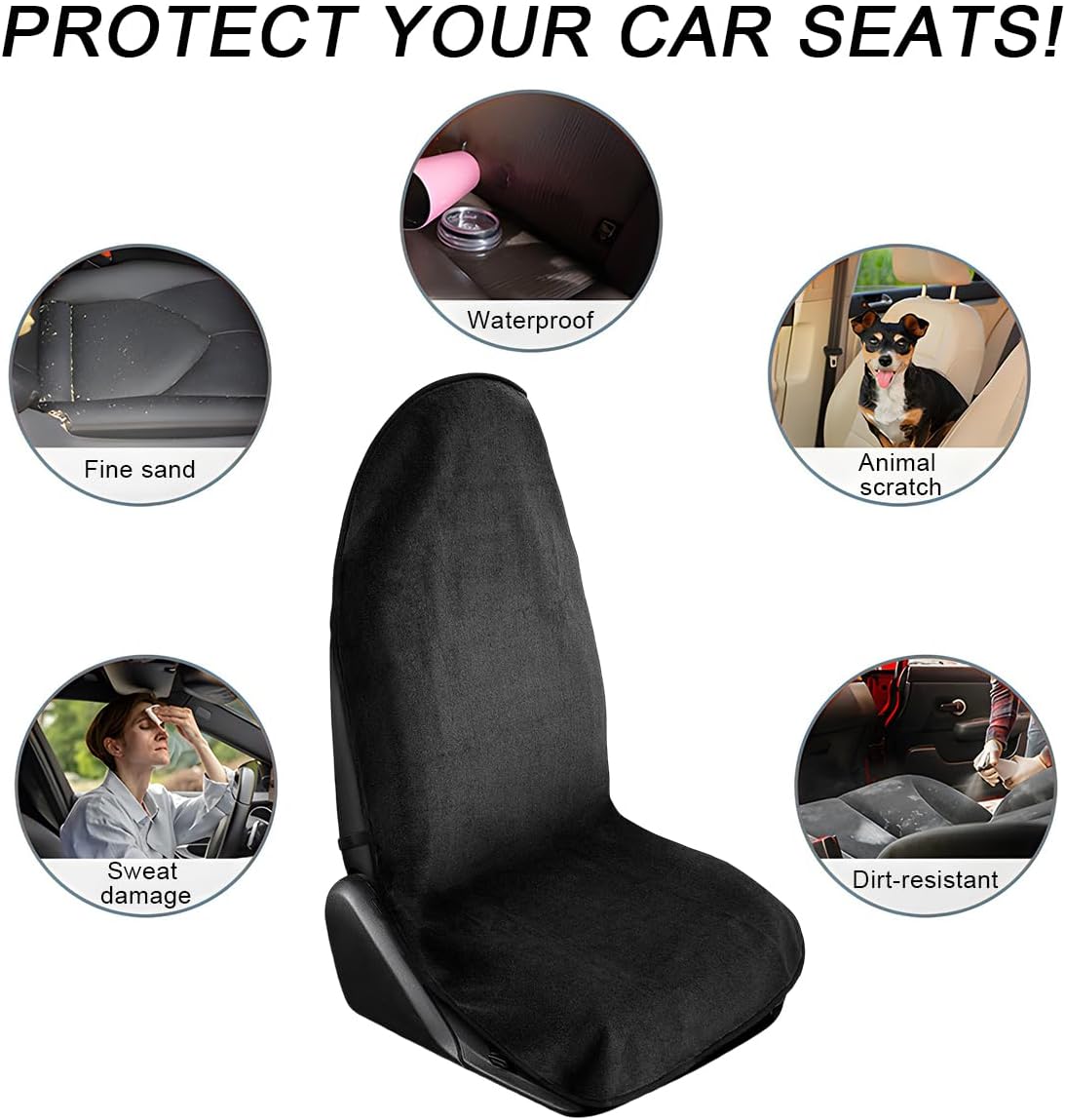 Waterproof Car Towel Seat Cover, Sweating Non-Slip Premium Towel Carseat Cover Protector, Universal Soft Machine Washable Car Truck SUV Front Seat Cover for Gym Workout Beach Hiking (Black)