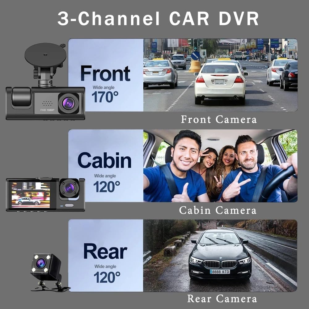 Dash Camera for Car Security Camera Dashcam Front and Rear Inside 1080P with WDR, Night Vision, G-Sensor Auto Lock, Loop Recording with Audio