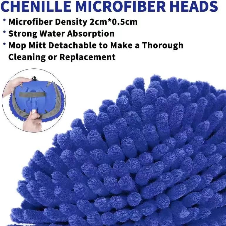 Wontolf 62'' Car Wash Brush with Long Handle Chenille Microfiber Car Wash Mop Mitt Kit Scratch-Free Car Detailing Cleaning Brush Care Kit with Replacement Head Supplies for Cars RV Truck Boat