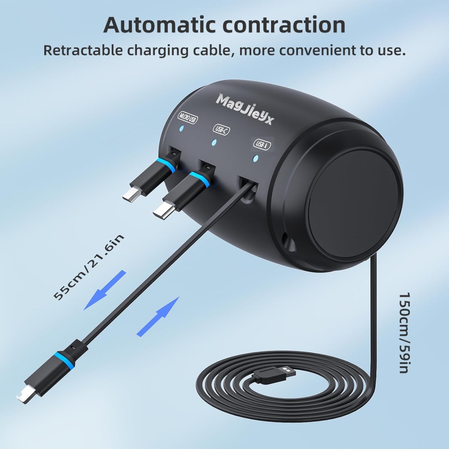 Multi Retractable Car Charging Station Box, 3 in 1 Headrest Fast Power Charging Dock Cord USB Type C Fits iPhone 16/15/14/iPad/Android/Samsung|Uber Lyft Backseat Passengers Share Rid
