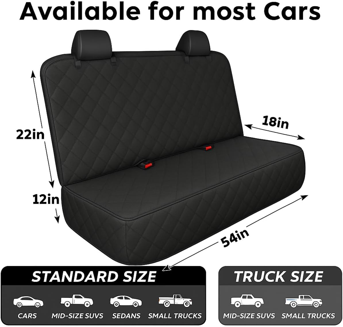 Waterproof Dog Car Seat Cover with Belt for Back Seat - Washable Pet Protector Accessories for Cars, Trucks, SUVs, and Bench Seats - Auto Backseat Hammock for Small & Large Dogs