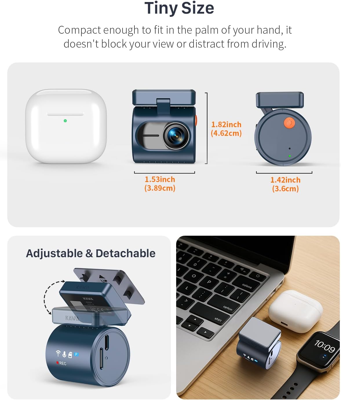 KAWA 2K Dash Cam for Cars with Voice Control - Stealth Display Tiny Dashcam Front Included 32GB Micro SD Card, Super Night Vision, 1296P QHD, G-Sensor, Built in WiFi & App Car Camera