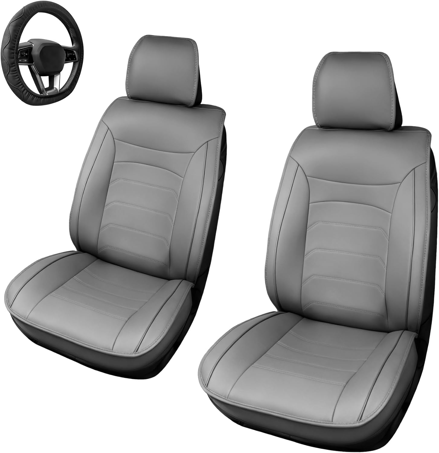 [2025 Upgraded Leather Fabric] Car Seat Cover with Steering Wheel Cover, Car Seat Covers Full Set Airbag Compatible, Waterproof Leather Seat Covers, Universal Car Seat Covers for Trucks, SUV