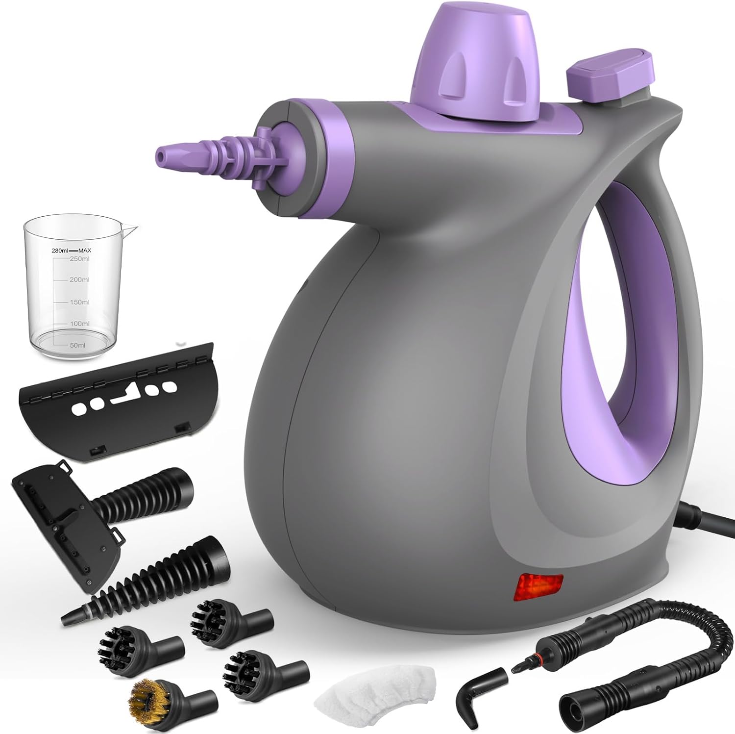 Pressurized Handheld Multi-Surface Natural Steam Cleaner with 12 pcs Accessories, Multi-Purpose Steamer for Home Use, Steamer for Cleaning Floor, Upholstery, Grout and Car (Grey)