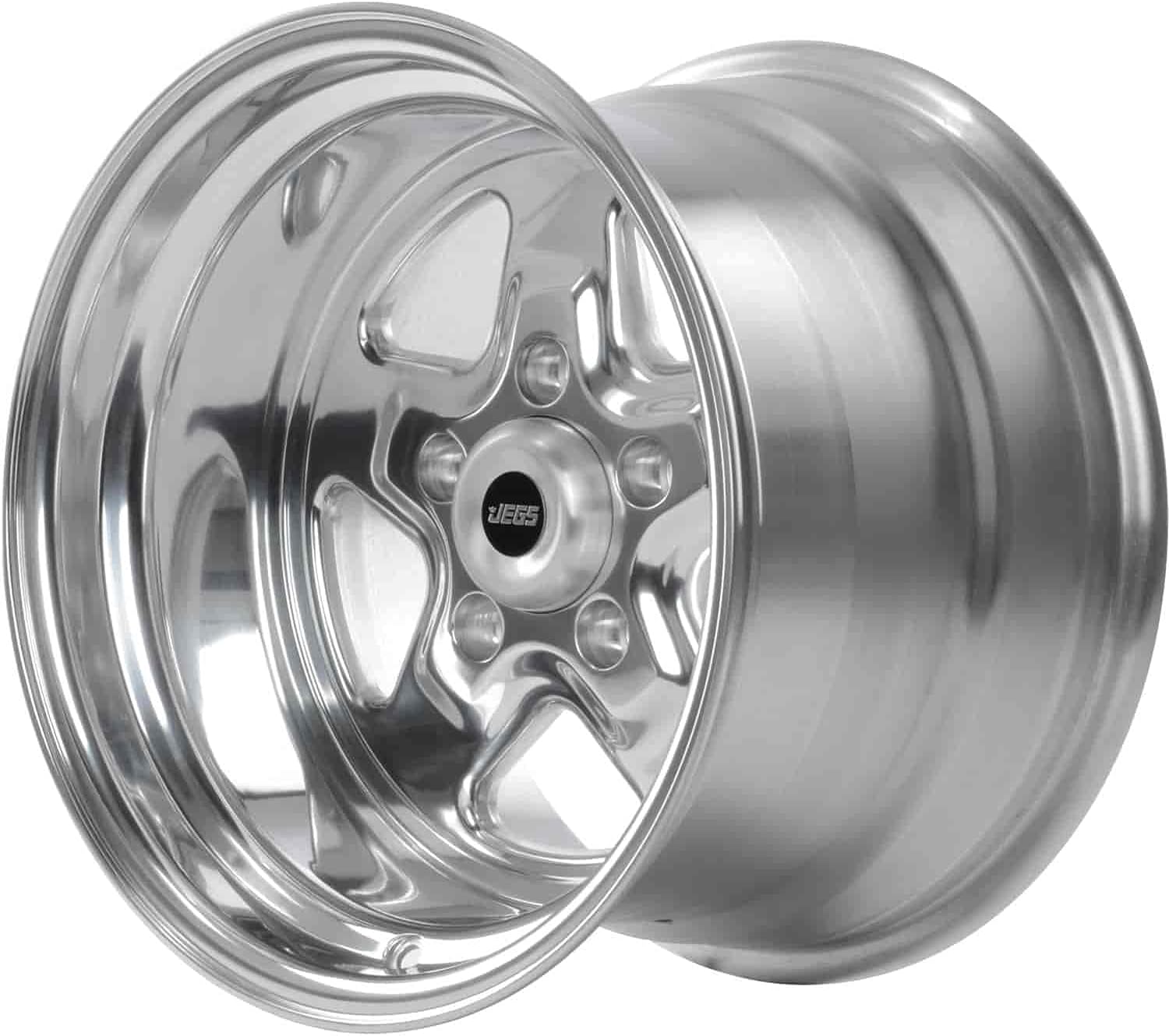JEGS Sport Star Aluminum Wheel 15” x 10” | 5 x 4.75” Wheel Bolt Pattern Spacing | -25 mm Offset | 4.5” Backspacing | Polished Finish | 3.27” Center Bore | Includes Center Cap