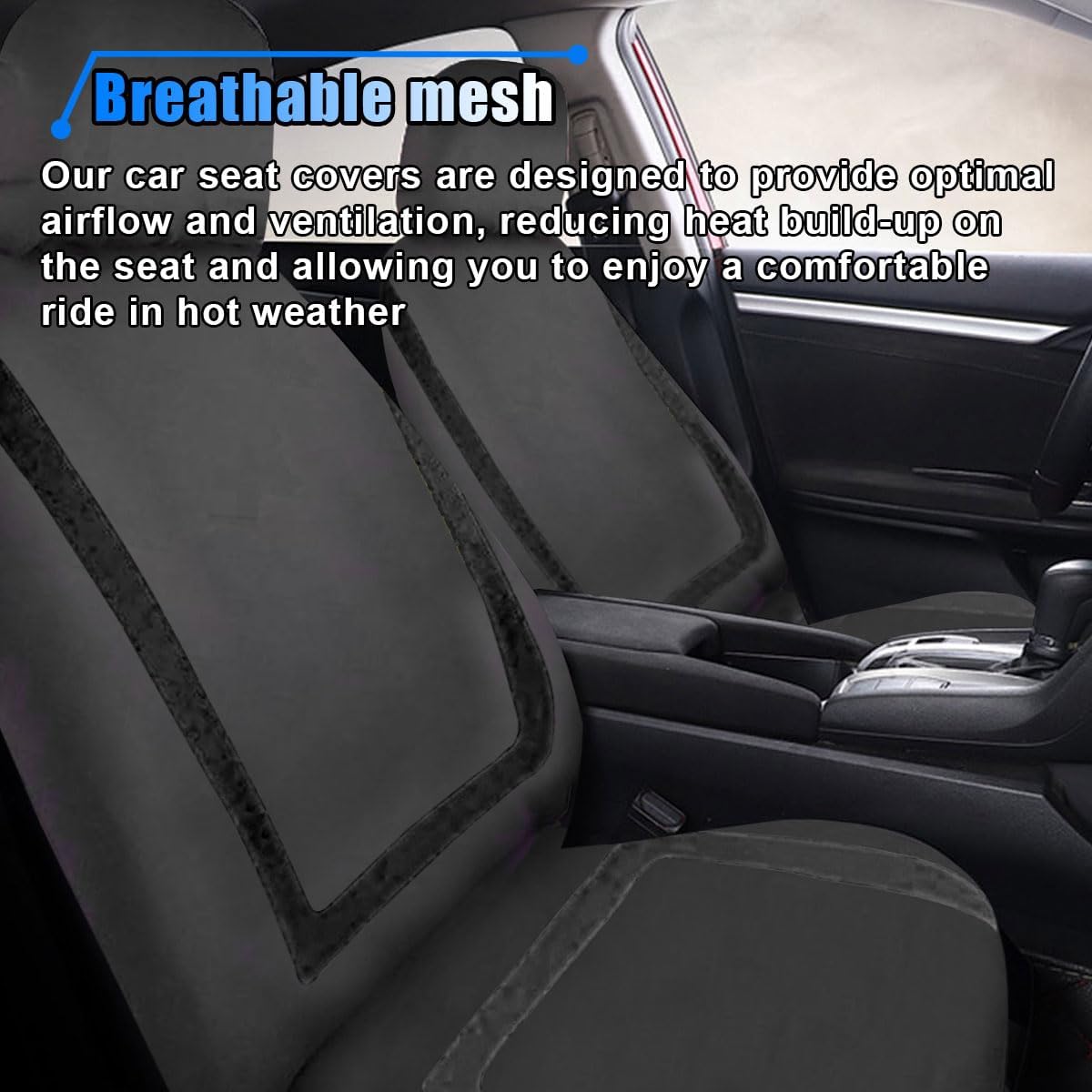 2 Pack Car Seat Covers, Breathable Seat Protectors, Anti-Slip Driver Seat Cover, Comfortable Front Seat Cover Set Universal Fit for Truck, SUV, Sedan, Airbag Compatible (Black)