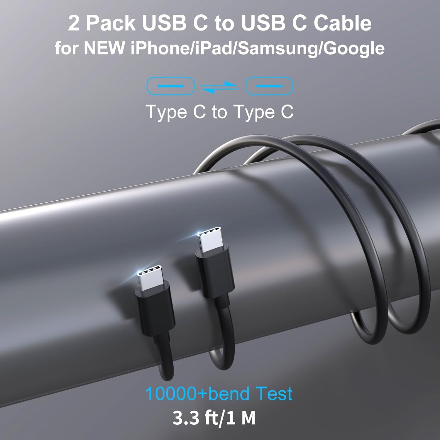 2 Pack 90W USB C Car Charger Super Fast Charging for iPhone 17 Pro Max/Air/16/15/iPad, Samsung Android Phone, Dual 45W PD Port Auto Accessories, 12V Cigarette Lighter Adapter with 3.3 ft Type C Cord