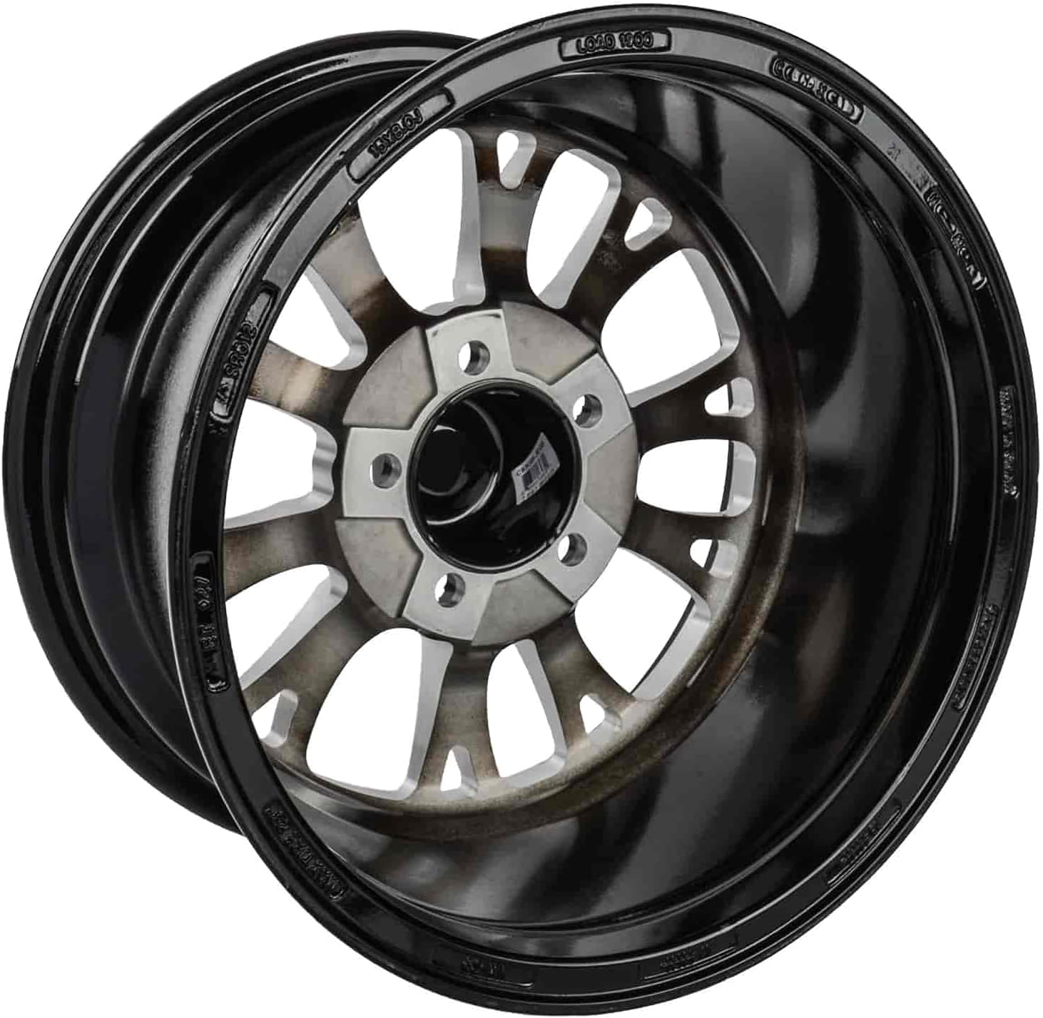 JEGS SSR Spike Wheel 15 x 8 | 5 x 4.75” Wheel Bolt Pattern Spacing | +27mm Offset | 5.5” Backspacing | Gloss Black with Milled Spoke Accents | 3.27” Center Bore