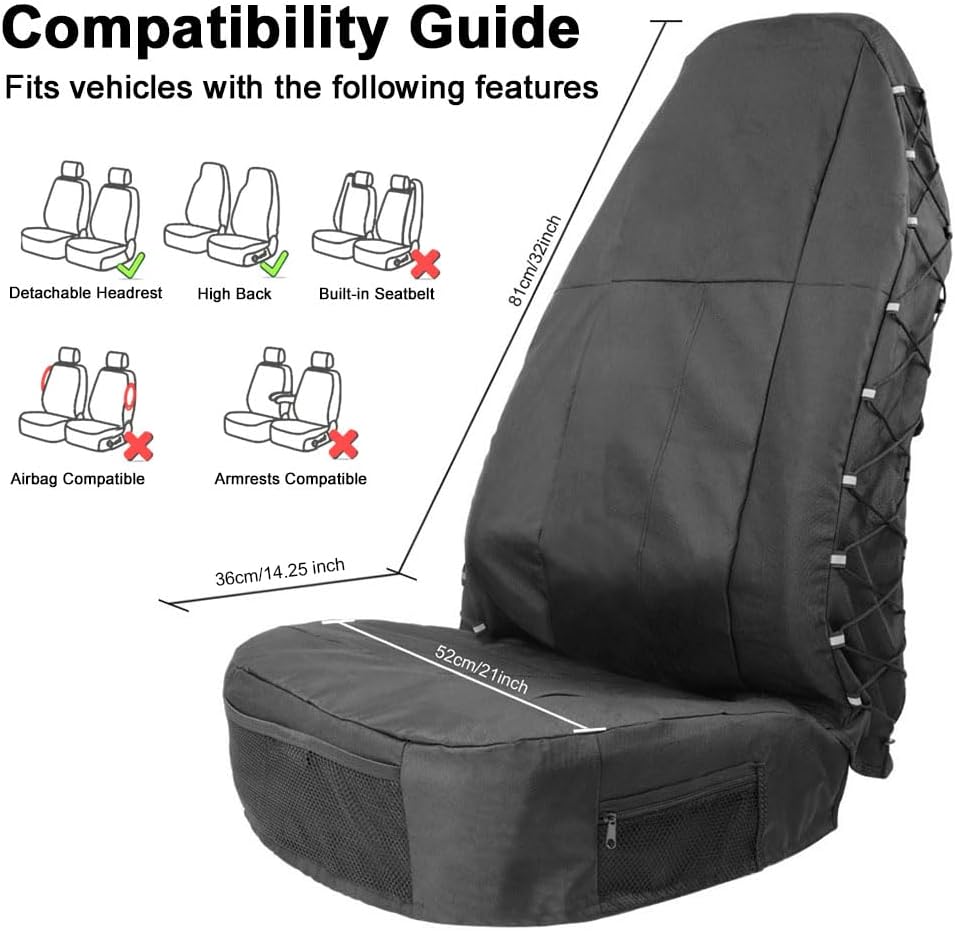 TIROL Front Car Seat Covers Waterproof Bucket Seat Cover Universal Heavy Duty High Back Seat Covers for Semi Truck, Cars, Trucks, Van, SUV, Pickup 1 Pack