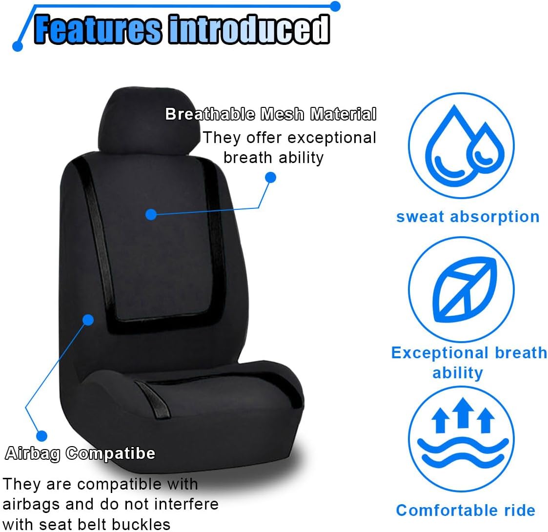 2 Pack Car Seat Covers, Breathable Seat Protectors, Anti-Slip Driver Seat Cover, Comfortable Front Seat Cover Set Universal Fit for Truck, SUV, Sedan, Airbag Compatible (Black)