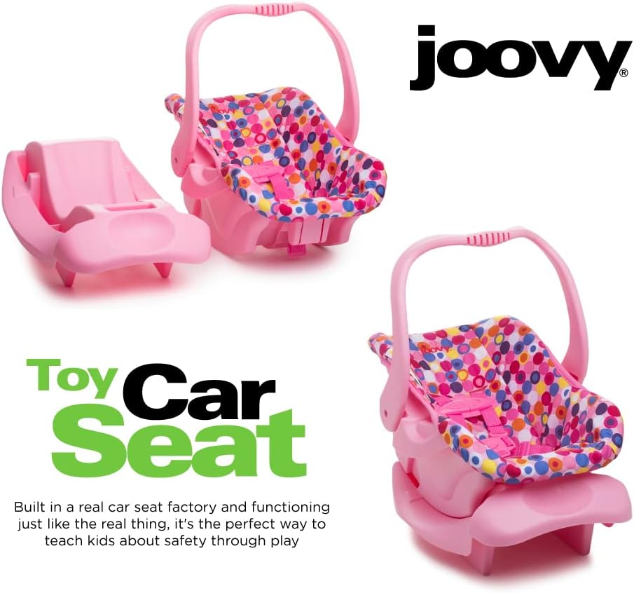 Joovy Toy Car Seat Baby Doll Carrier Featuring Crash-Tested Latch System for Safety, Machine-Washable Cover for Easy Cleaning, and Five-Point Harness - Fits Dolls 12” to 22”, Pink