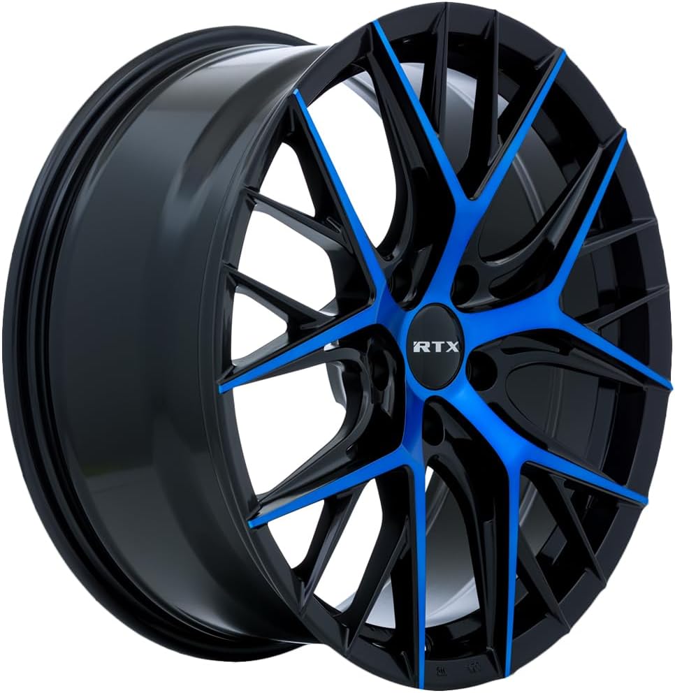 RTX Valkyrie Custom Wheel - 18x8, 40 Offset, 5x114.3 Bolt Pattern, 73.1mm Hub - Gloss Black with Machined Blue Face Rim