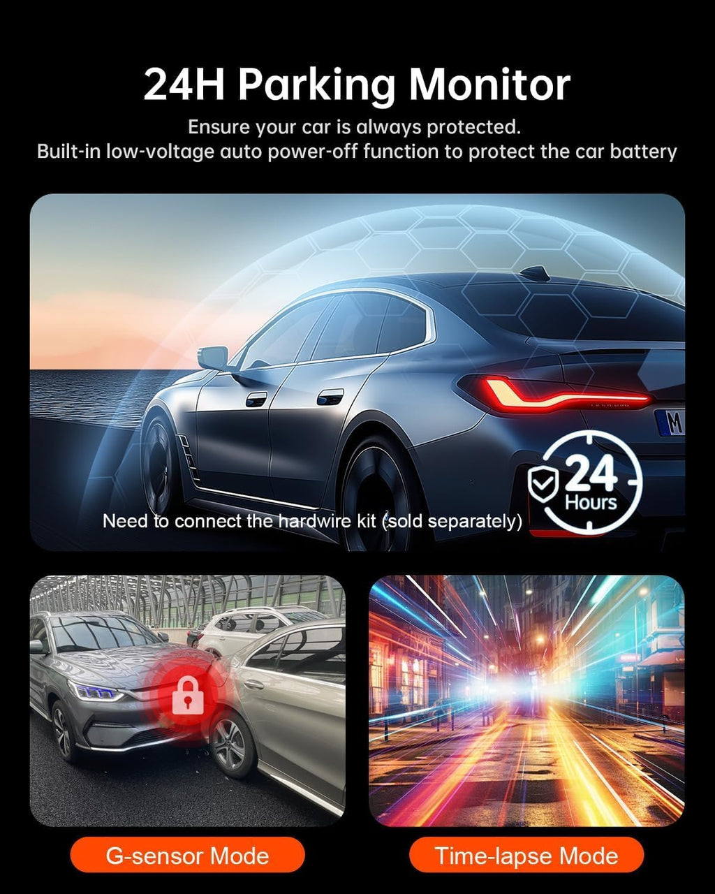 Osmo Dashcam Pro 4k with Front and Rear Camera, GPS, Free 64GB Card, Dashcam with Parking Monitoring, 170° Wide Angle, Night Vsion & Parking Mode