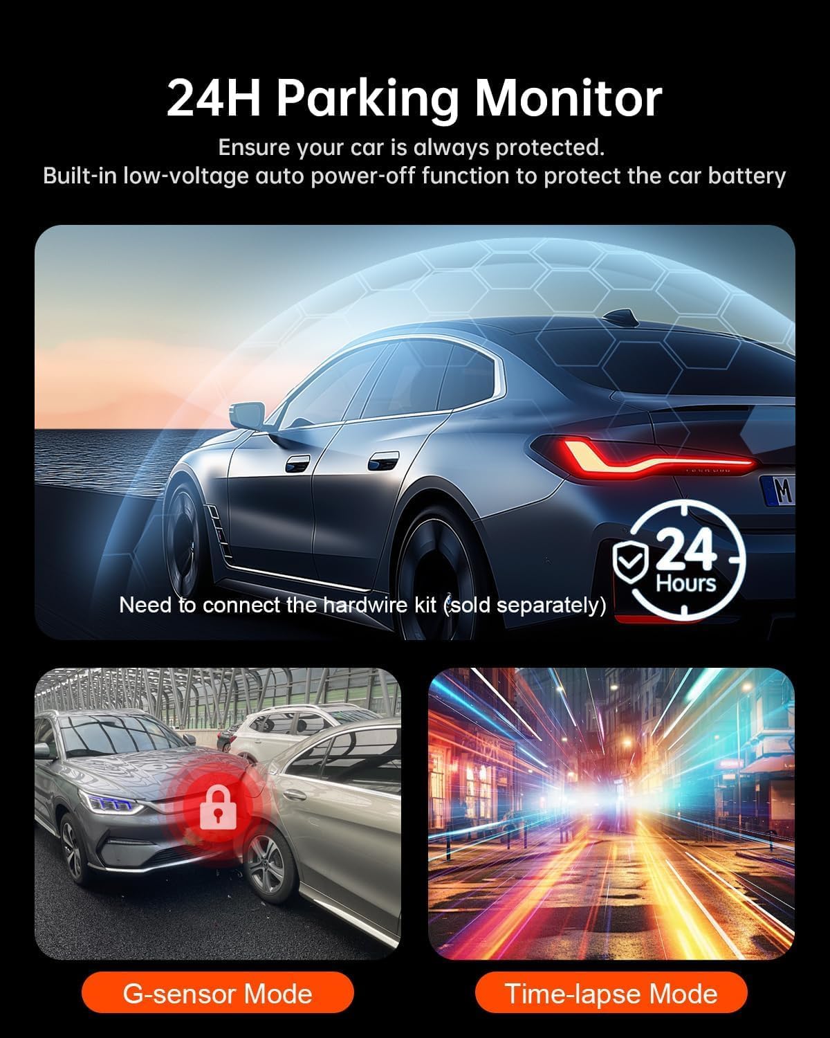 Osmo Dashcam Pro 4k with Front and Rear Camera, GPS, Free 64GB Card, Dashcam with Parking Monitoring, 170° Wide Angle, Night Vsion & Parking Mode