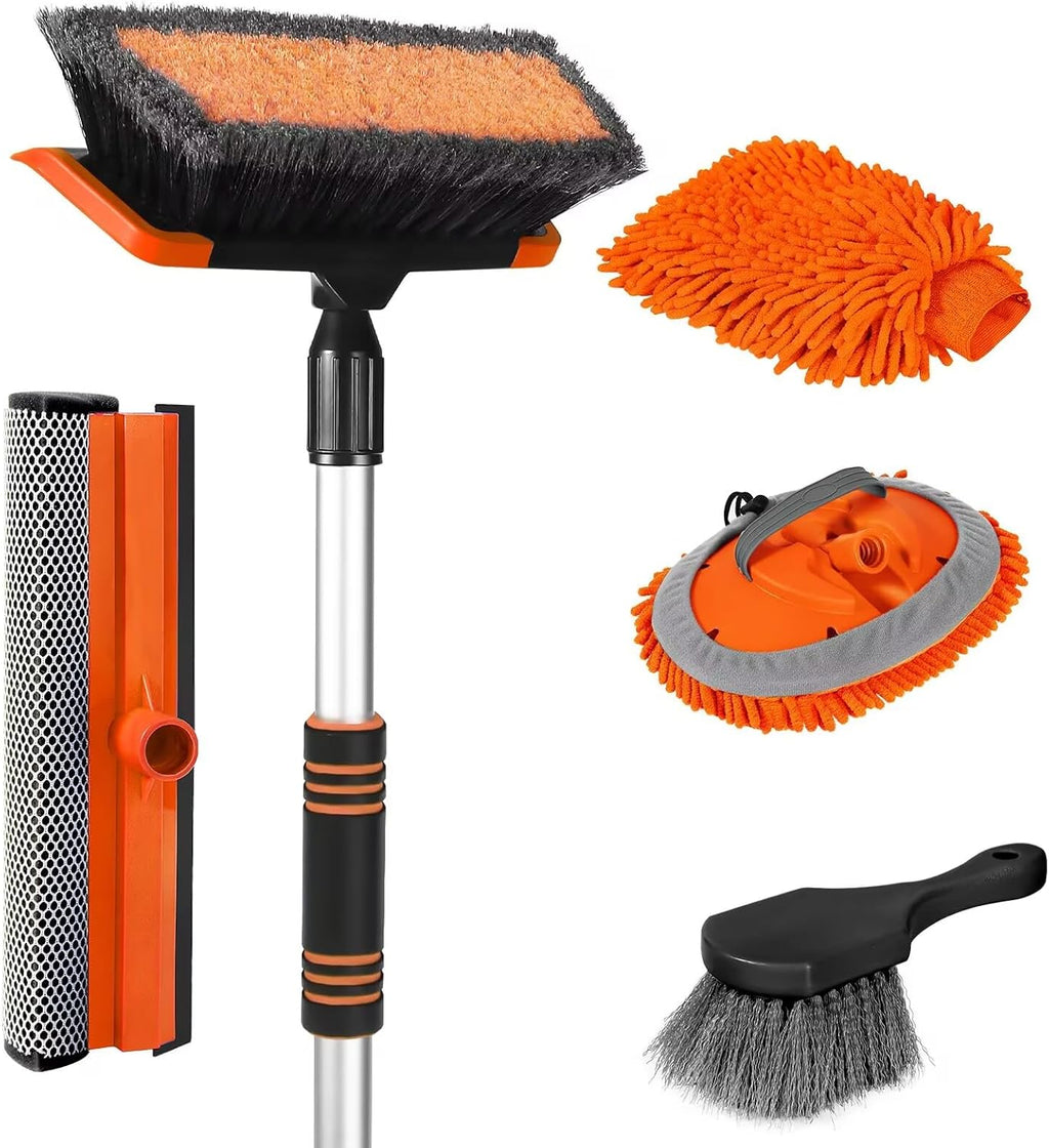 Wontolf 62'' Car Wash Brush with Long Handle, Scratch-Free Soft Bristles Sturdy Car Wash Mop Kit, Complete Car Cleaning Brush Kit Wash Mitt Towel Windshield Squeegee Wheel Tire Brush for Car Truck RV
