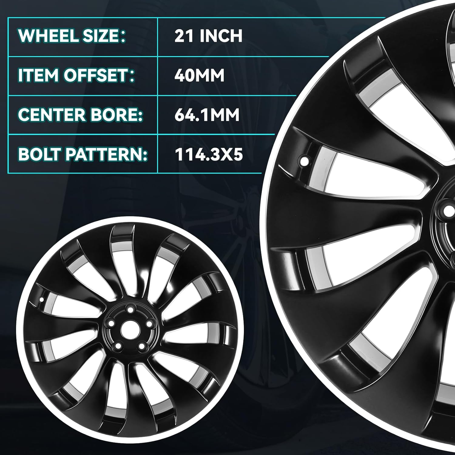 New 21inch 21 inch x 9.5 inch Front Wheel Rim Fits For Tesla Model Y 2020 2021 2022 2023, Black OEM Alloy Wheels, 118822600B