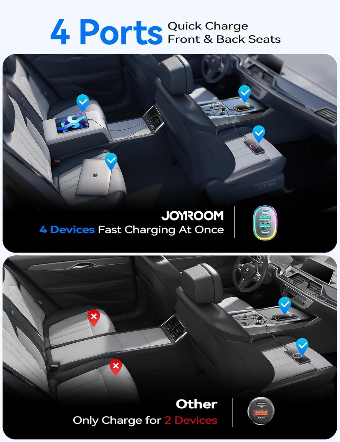 120W for iPhone 17 Pro Car Charger USB C, 4-Port Car Charger Fast Charging, PD&QC3.0 Type C Car Phone Charger, Cigarette Lighter Adapter, Car Accessories for iPhone 16 16e 15 17 Air Pro Max, Samsung