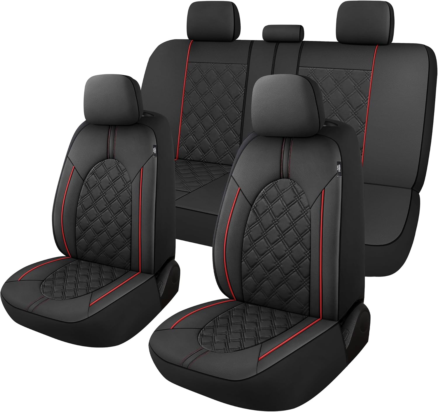 YGL Luxury PU Leather Car Seat Covers Full Set, Non-Slip Seat Cover Protectors, Universal Fit for Cars, Trucks, SUVs, Vans, Pickups, Airbag Compatible, Seat Covers for Car Interior (Black/Red)