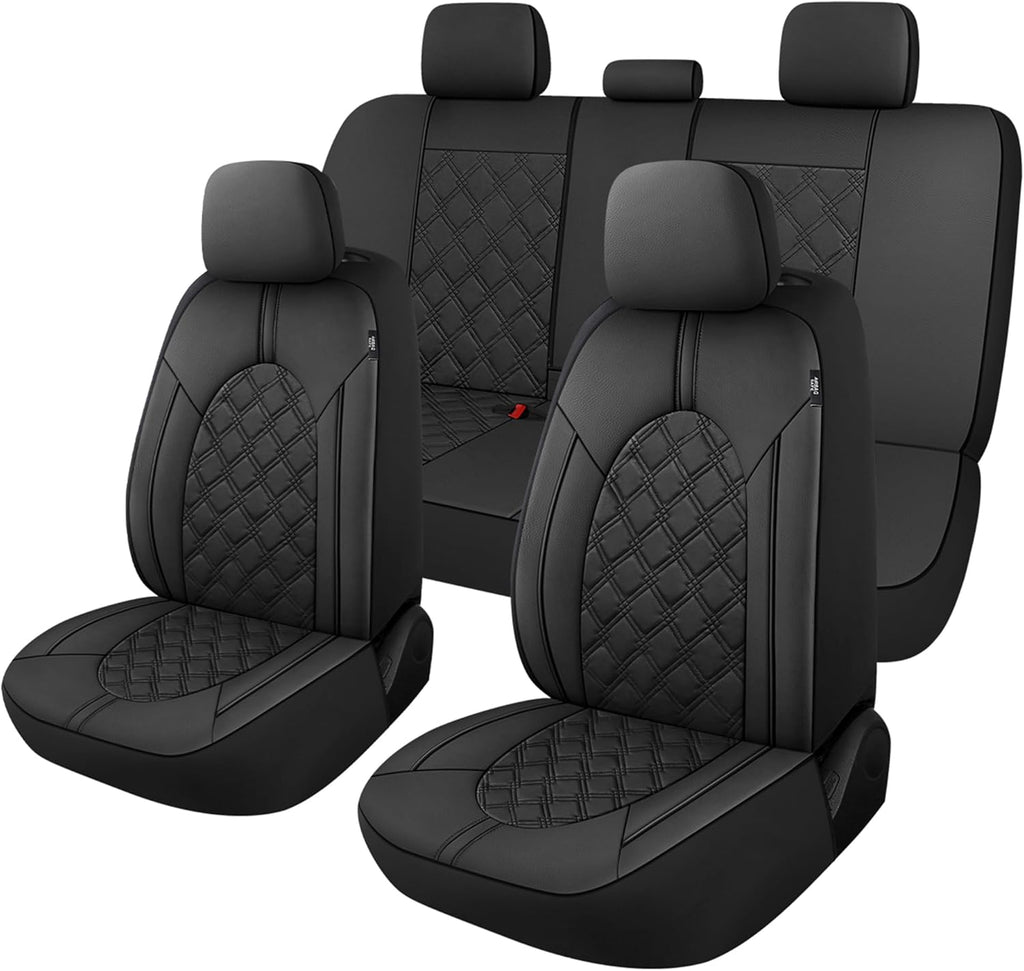YGL Luxury PU Leather Car Seat Covers Full Set, Non-Slip Seat Cover Protectors, Universal Fit for Cars, Trucks, SUVs, Vans, Pickups, Airbag Compatible, Seat Covers for Car Interior (Black/Red)