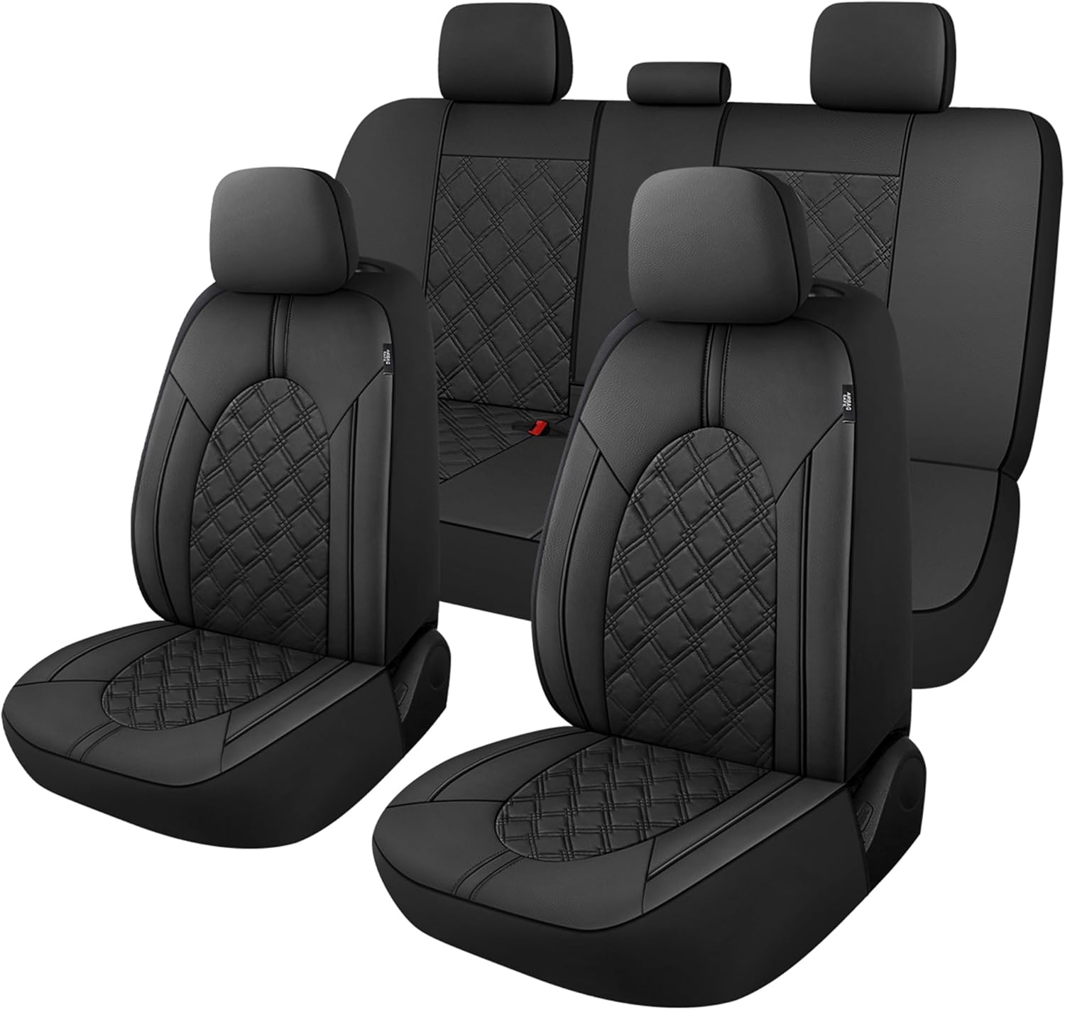 YGL Luxury PU Leather Car Seat Covers Full Set, Non-Slip Seat Cover Protectors, Universal Fit for Cars, Trucks, SUVs, Vans, Pickups, Airbag Compatible, Seat Covers for Car Interior (Black/Red)