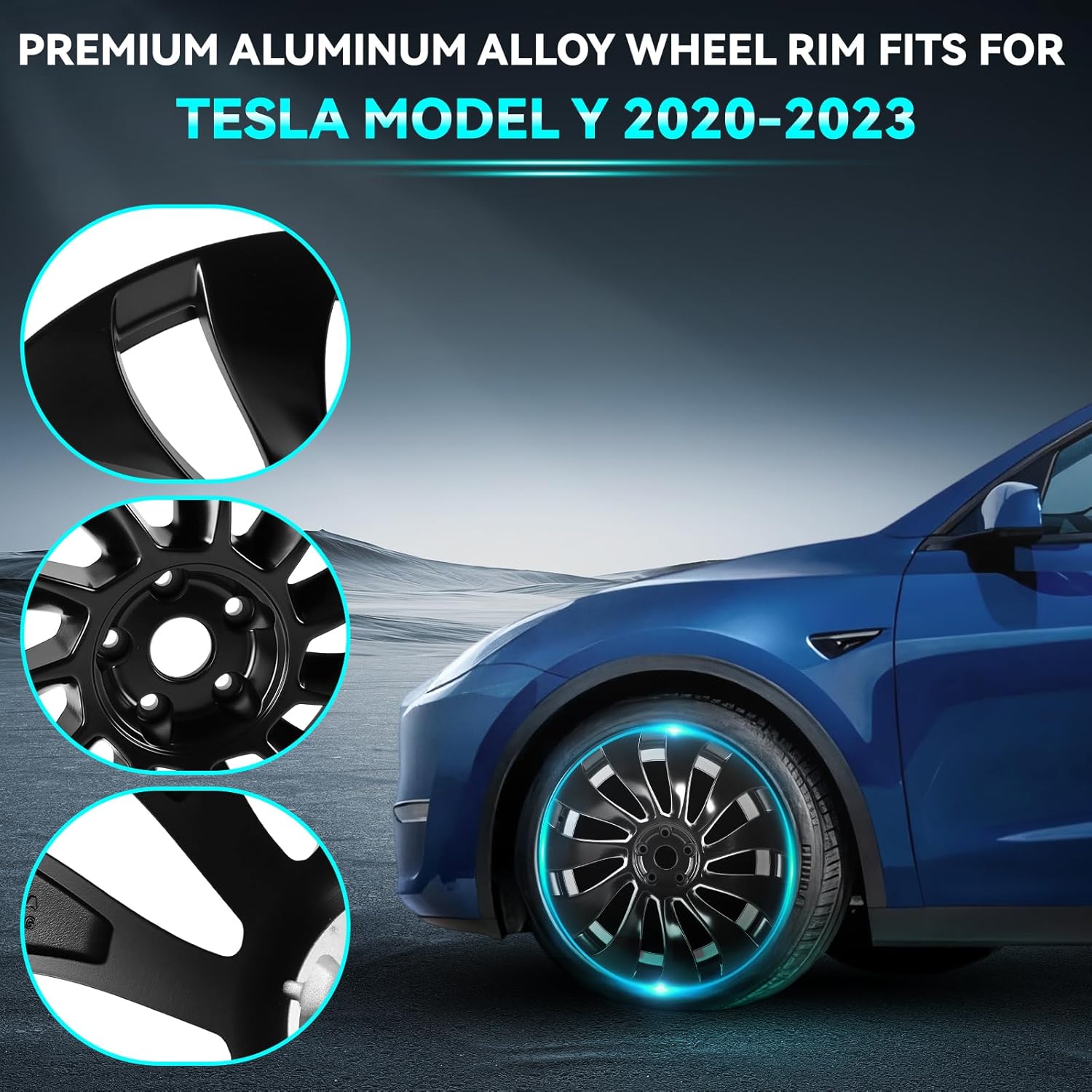 New 21inch 21 inch x 9.5 inch Front Wheel Rim Fits For Tesla Model Y 2020 2021 2022 2023, Black OEM Alloy Wheels, 118822600B