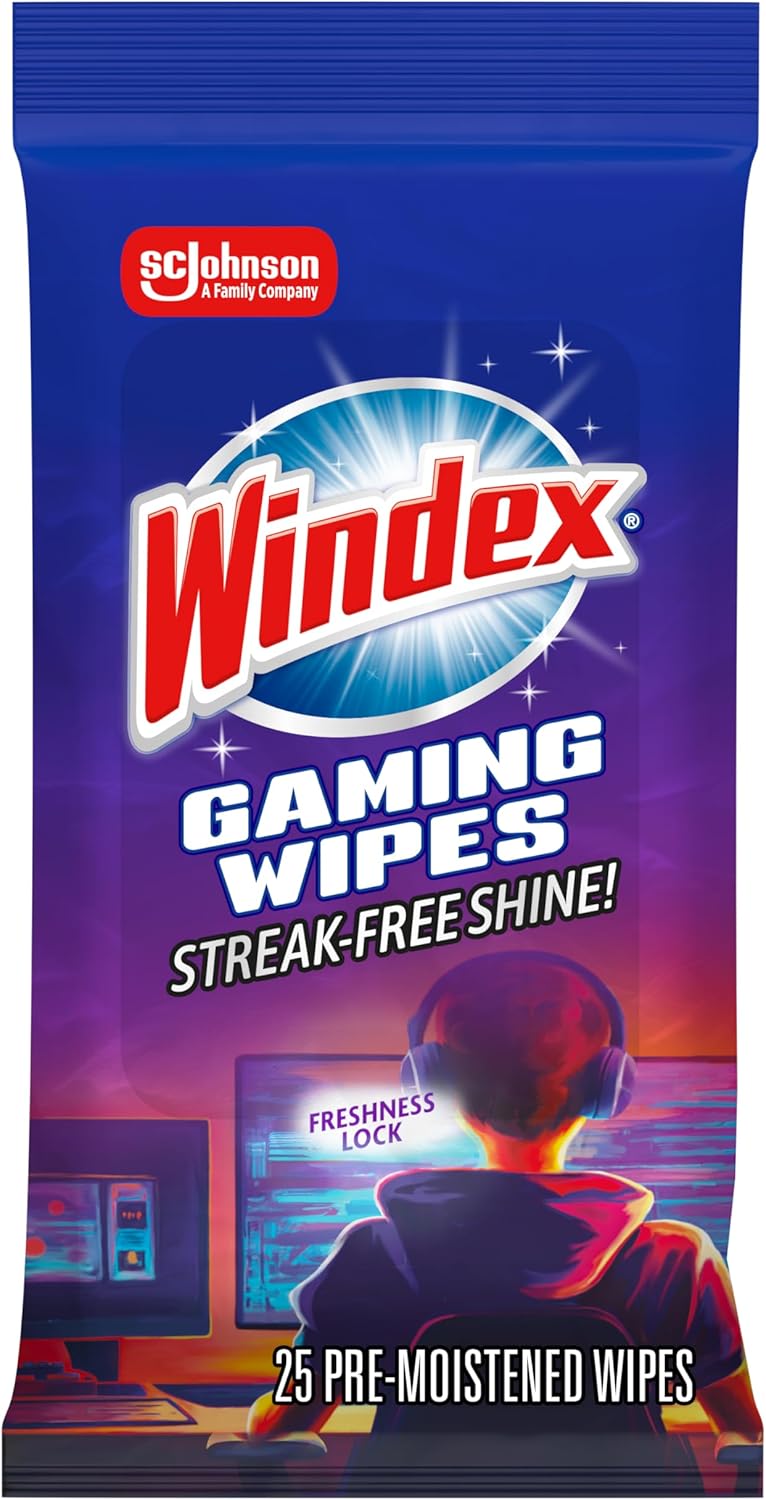 Windex Wipes Glass Cleaning Ammonia Free, Pre-Moistened Wipes for Cleaning All Glass Surfaces, Crystal Rain Fresh Scent, 25 Count