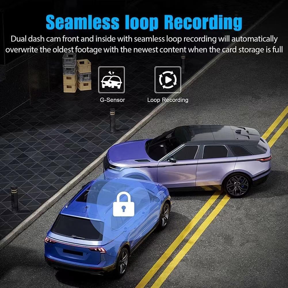 Dash Camera for Car Security Camera Dashcam Front and Rear Inside 1080P with WDR, Night Vision, G-Sensor Auto Lock, Loop Recording with Audio