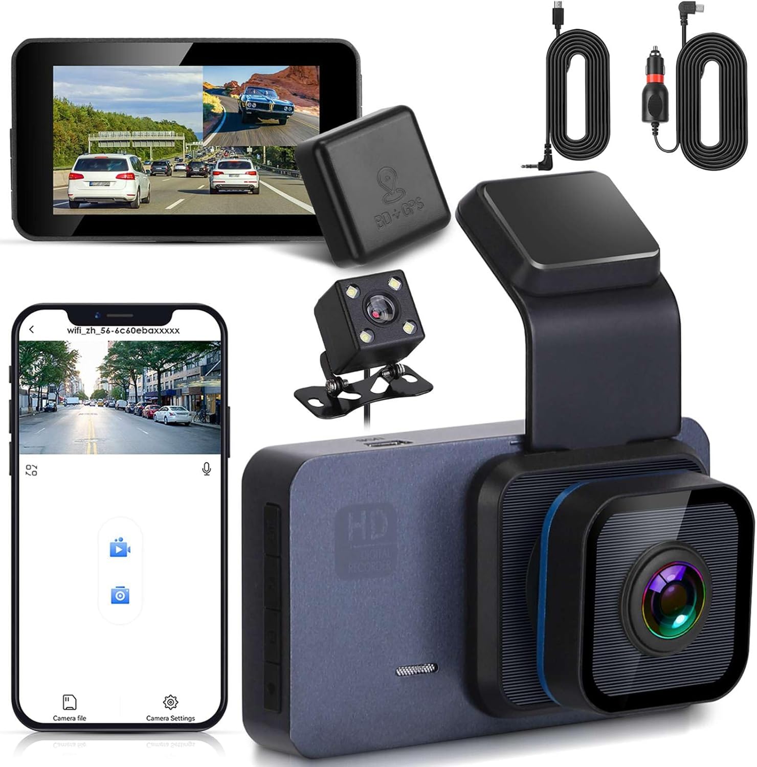 Dash Cam Front and Rear, 720P FHD Dual Dash Cam Front Rear Car DVR Dash Camera with 4-inch HD Display, Car Dashcam Video Recorder with Night Vision,G-Sensor,Loop Recording,HDR Motion Detection